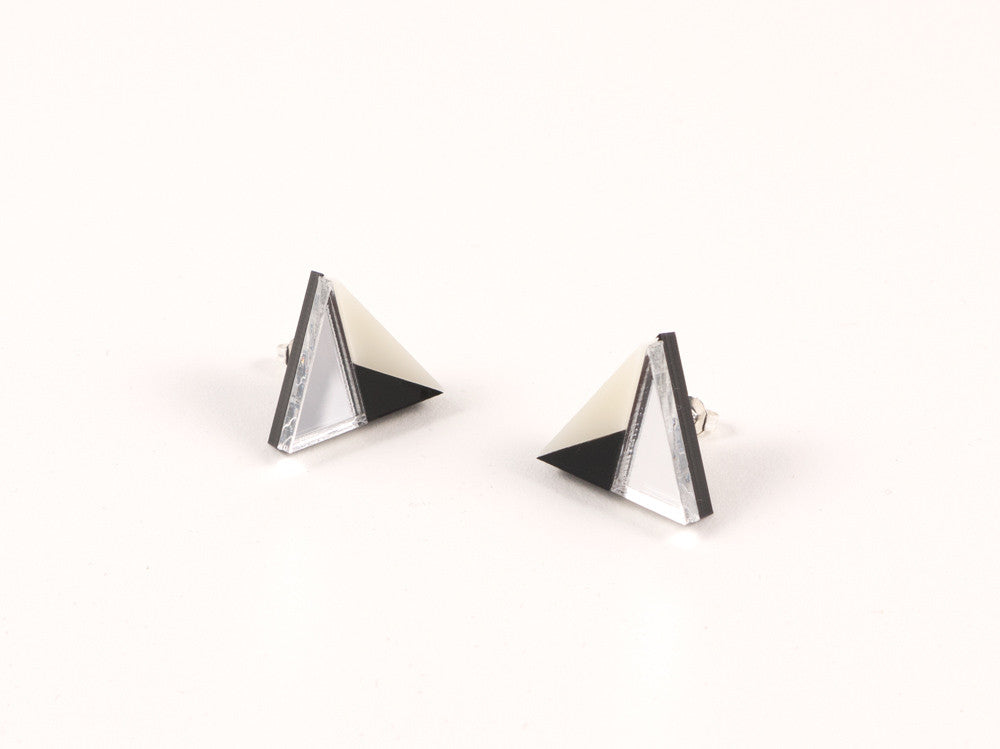 FORM011 Earrings - Silver, Black, Ivory