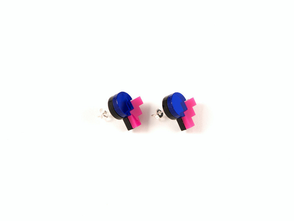 FORM013 Earrings - Blue, Pink