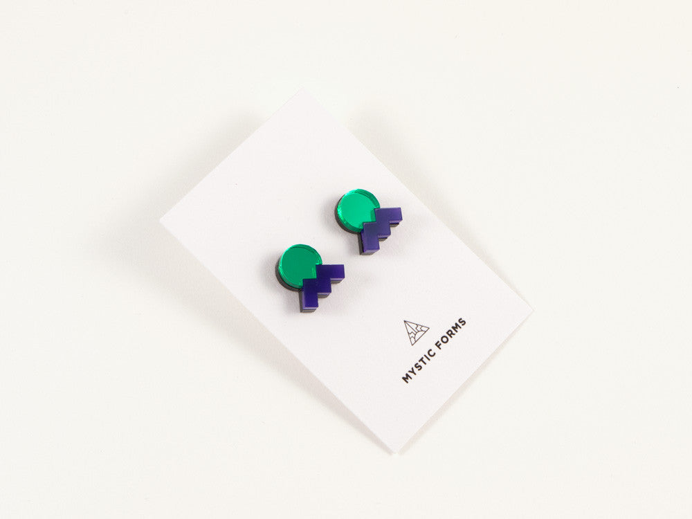 FORM013 Earrings - Green, Purple