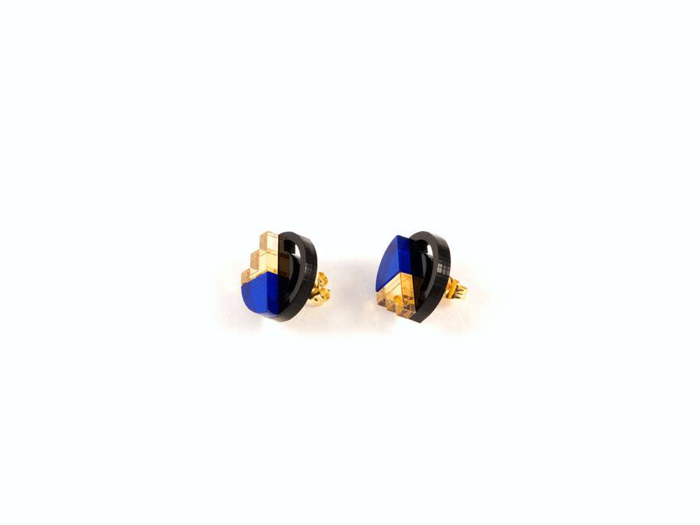 FORM022 Earrings - Blue, Gold