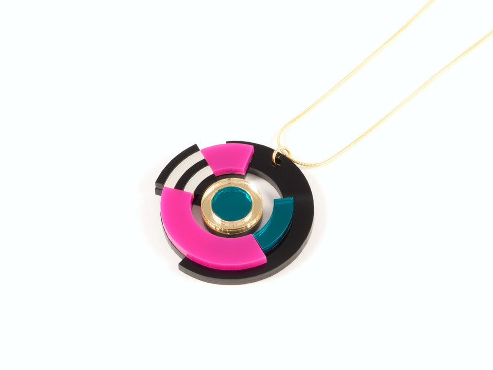 FORM026 Necklace - Gold, Teal, Pink