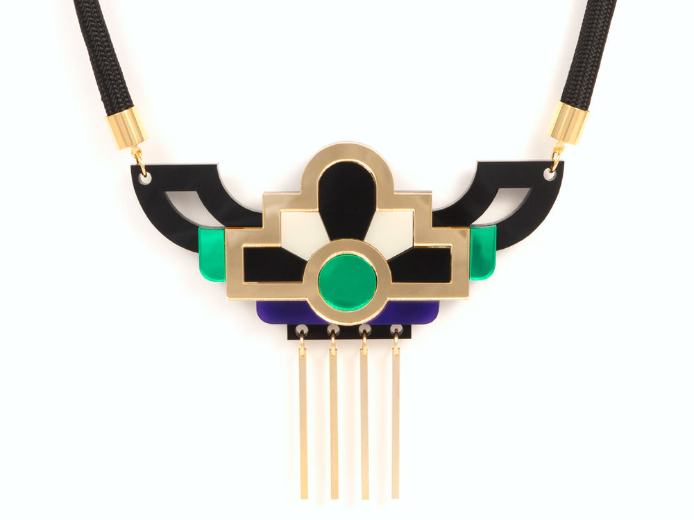 FORM028 Necklace - Gold, Purple, Green