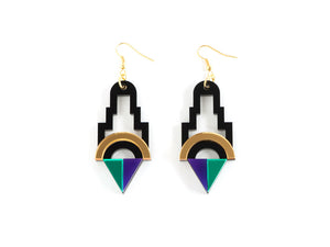 FORM001 Earrings - Gold, Green, Purple