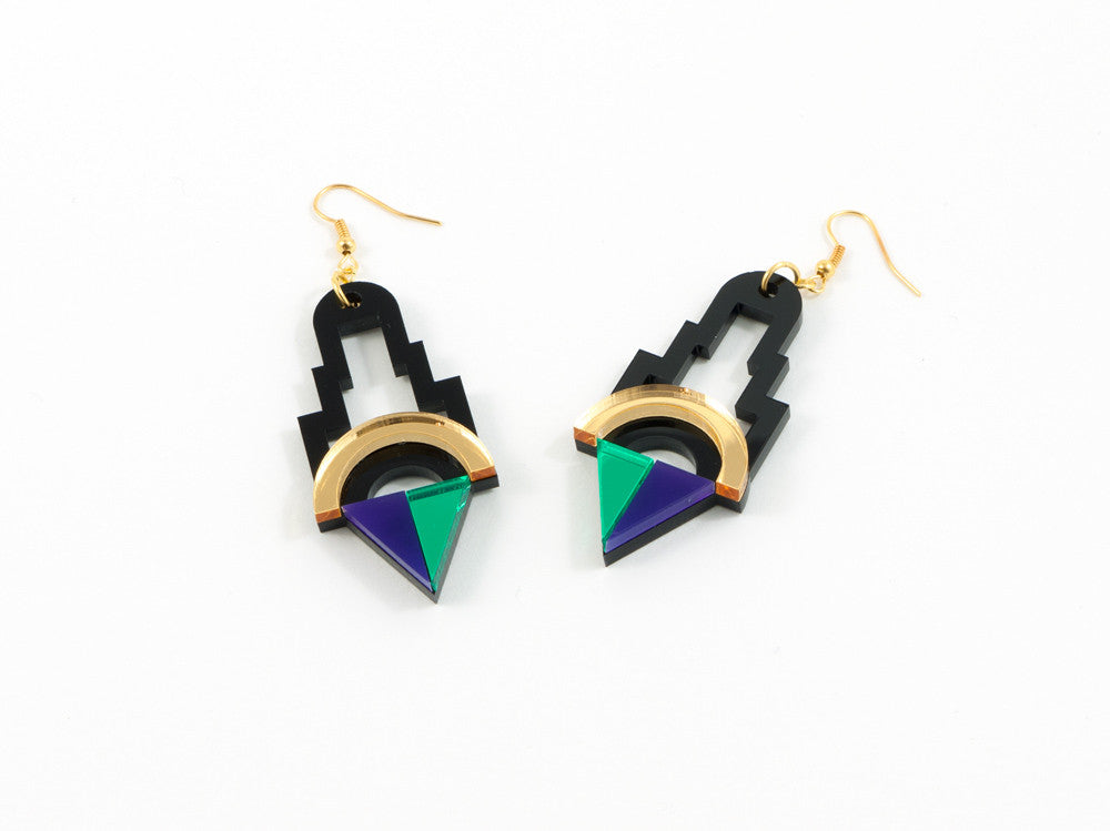 FORM001 Earrings - Gold, Green, Purple