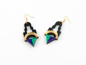 FORM001 Earrings - Gold, Green, Purple