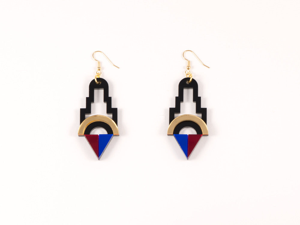 FORM001 Earrings - Gold, Red, Blue