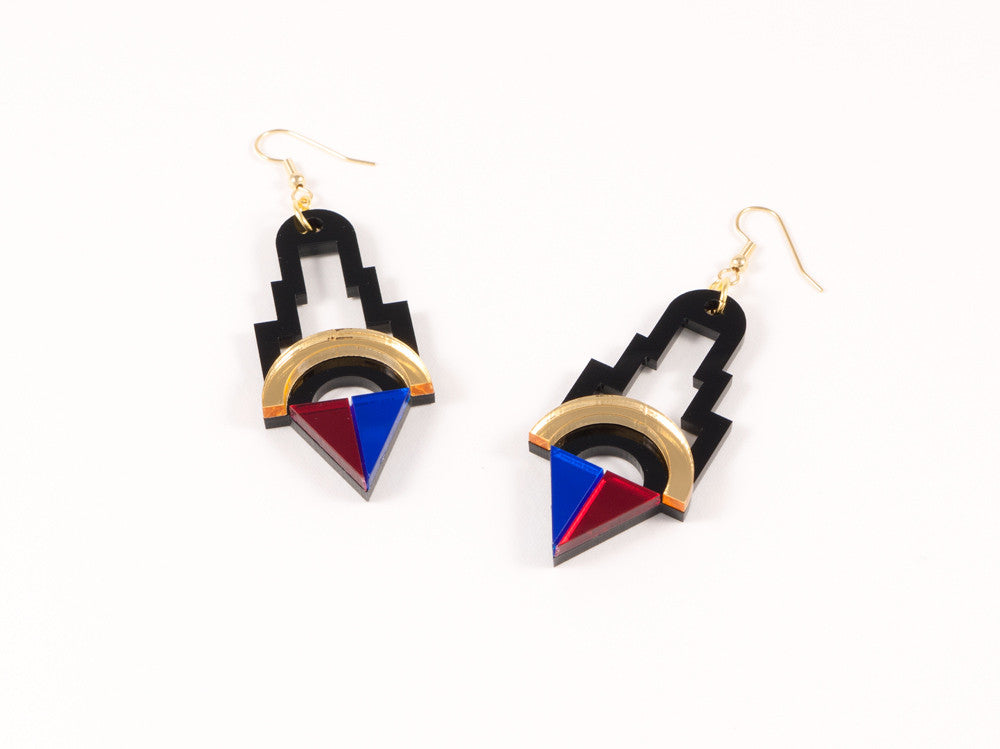 FORM001 Earrings - Gold, Red, Blue
