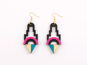 FORM001 Earrings - Pink, Gold, Teal