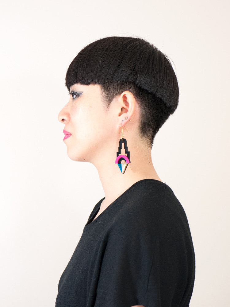 FORM001 Earrings - Pink, Gold, Teal