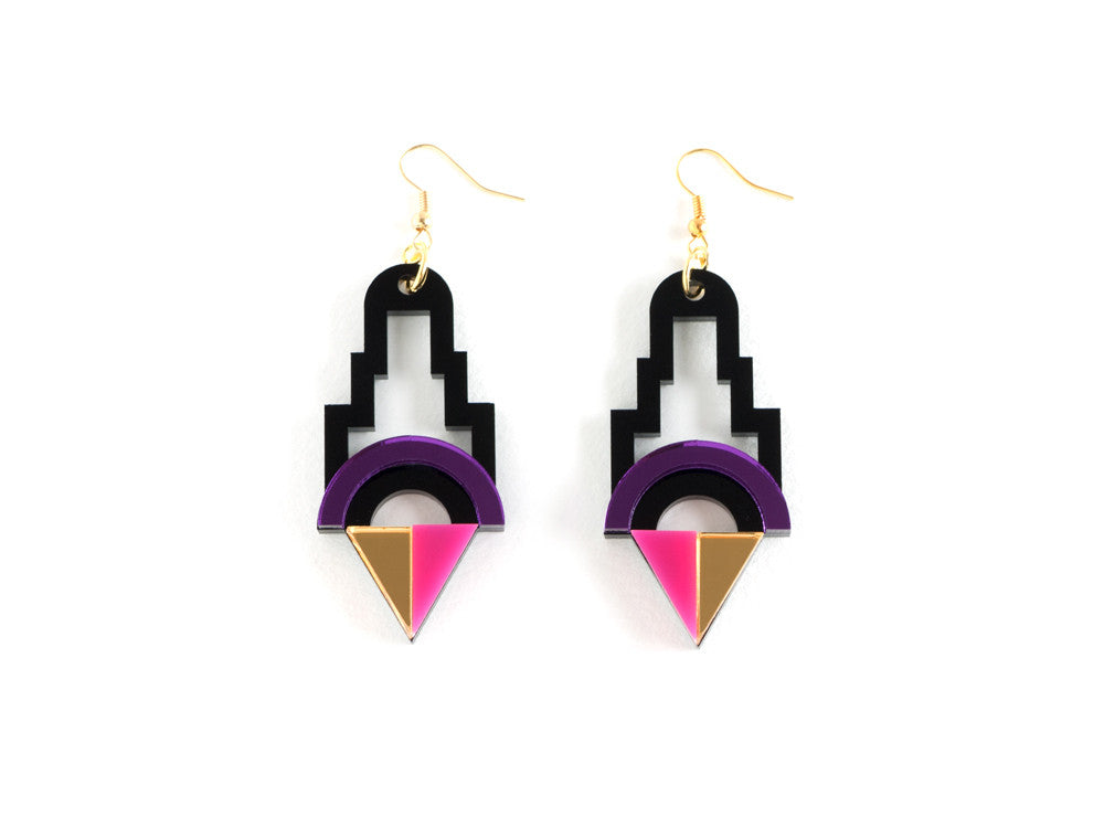 FORM001 Earrings - Purple, Gold, Pink