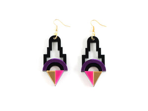 FORM001 Earrings - Purple, Gold, Pink