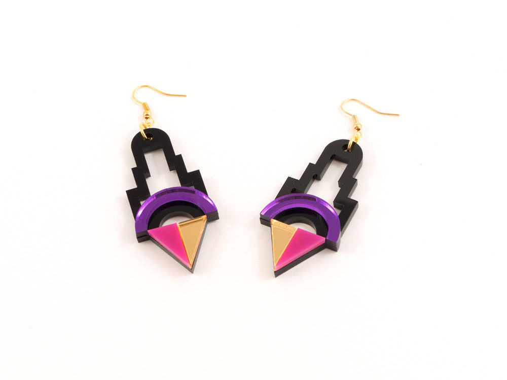 FORM001 Earrings - Purple, Gold, Pink