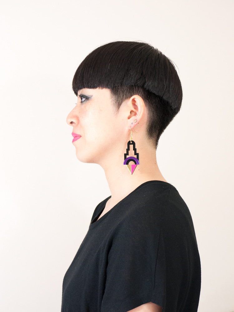 FORM001 Earrings - Purple, Gold, Pink