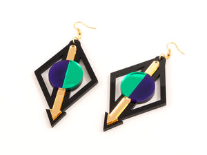 FORM002 Earrings - Gold, Green, Purple