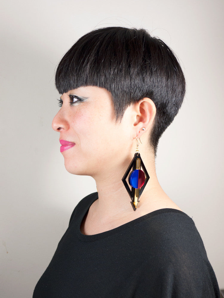 FORM002 Earrings - Gold, Red, Blue