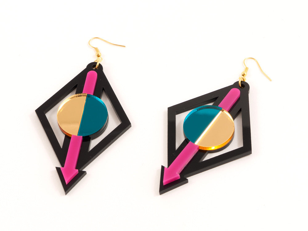 FORM002 Earrings - Pink, Teal, Gold