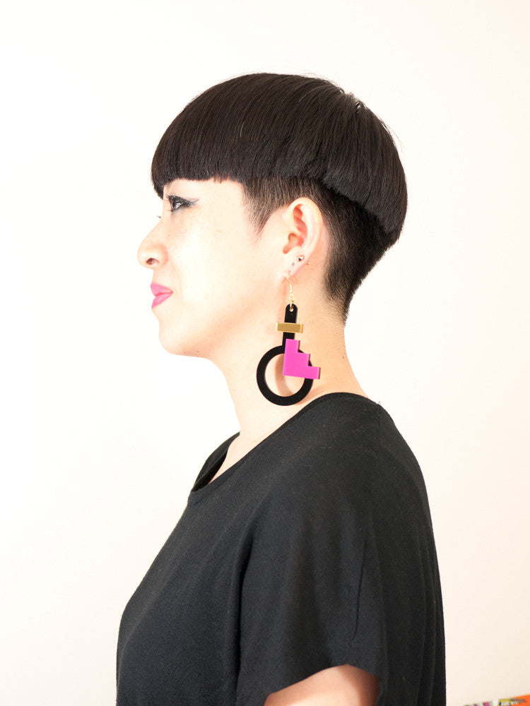 FORM003 Earrings - Gold, Pink