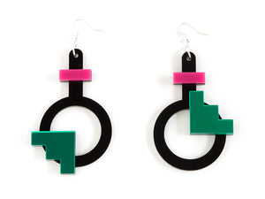FORM003 Earrings - Pink, Green