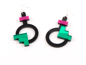 FORM003 Earrings - Pink, Green