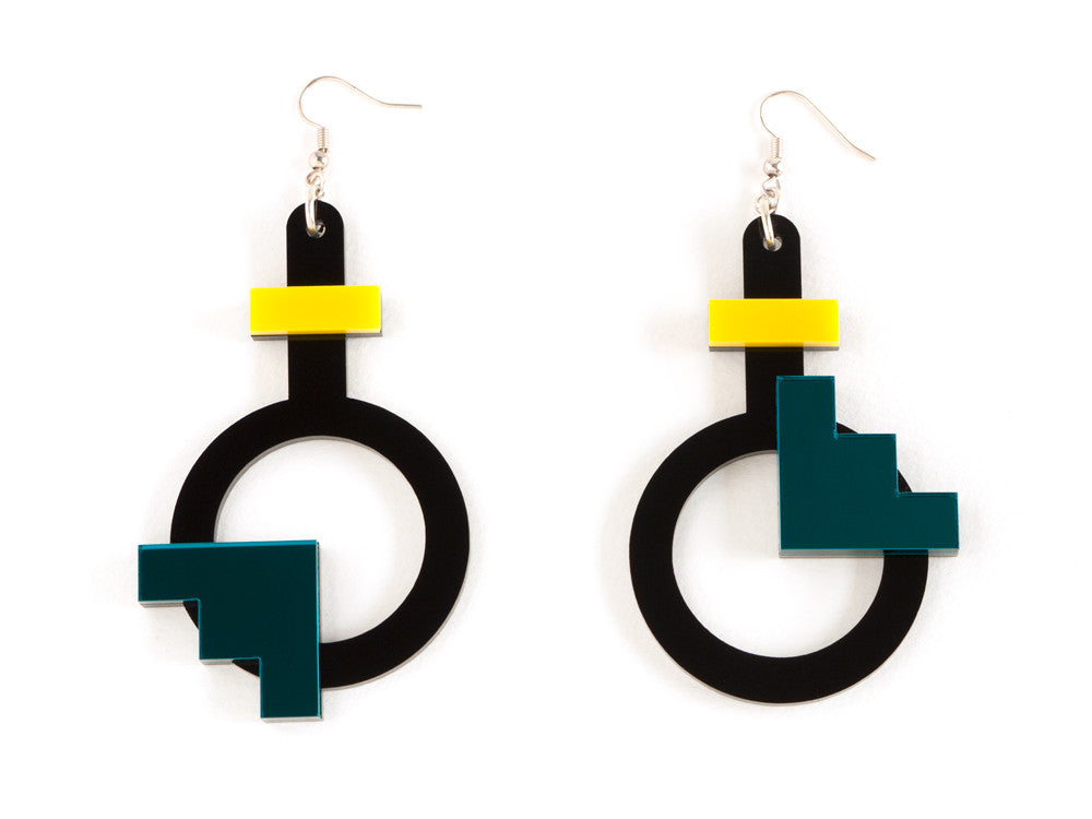 FORM003 Earrings - Yellow, Teal