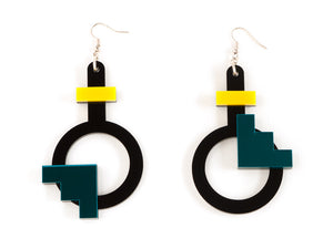 FORM003 Earrings - Yellow, Teal
