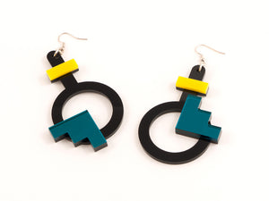 FORM003 Earrings - Yellow, Teal