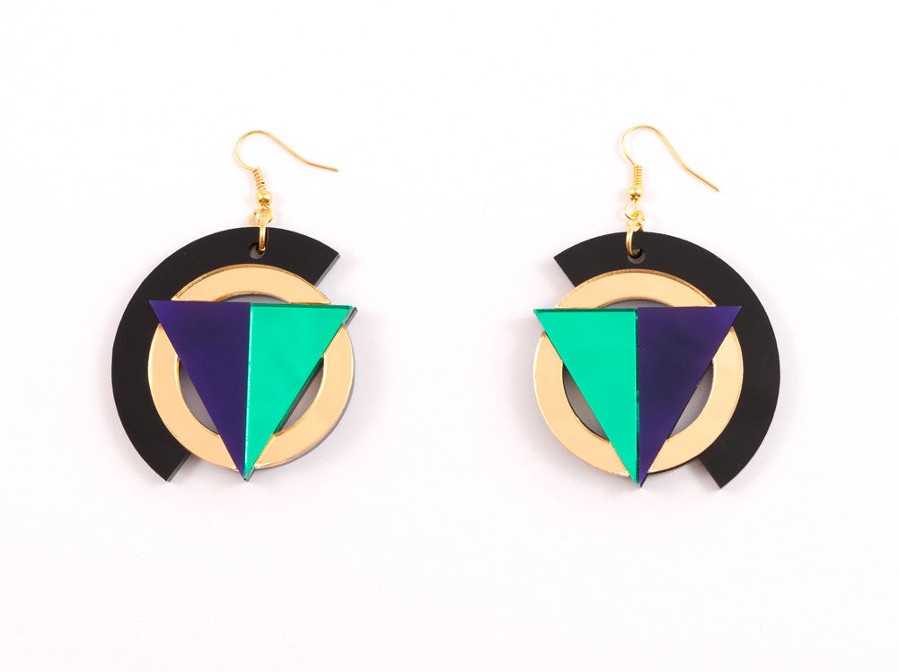 FORM004 Earrings - Gold, Purple, Green