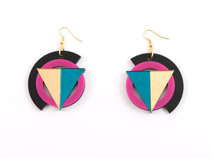 FORM004 Earrings - Pink, Gold, Teal