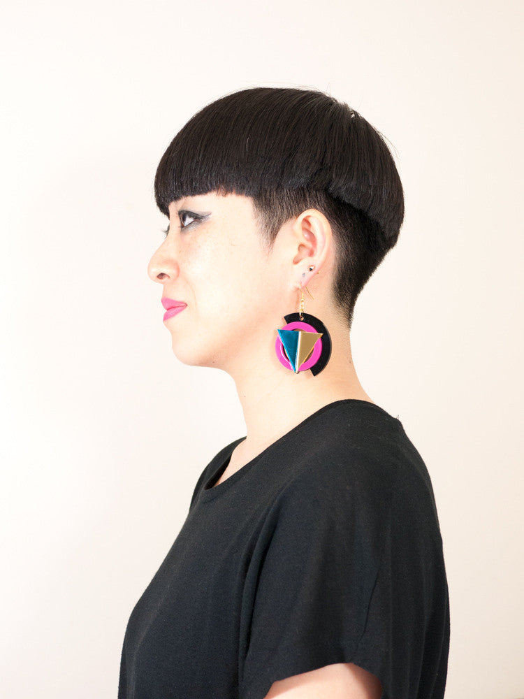 FORM004 Earrings - Pink, Gold, Teal