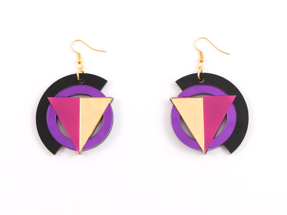 FORM004 Earrings - Purple, Gold, Pink