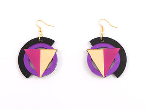 FORM004 Earrings - Purple, Gold, Pink