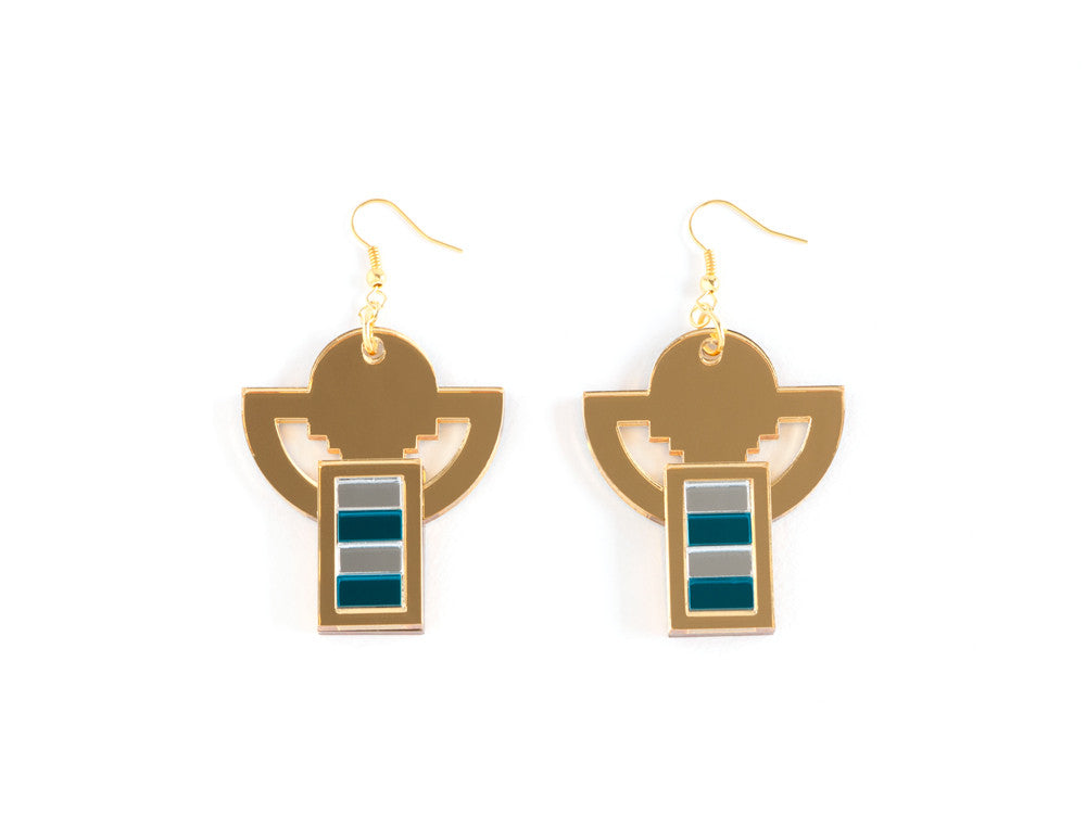 FORM006 Earrings - Gold, Silver, Teal