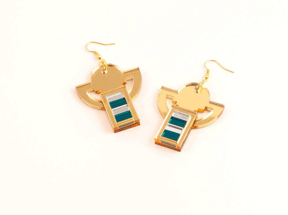 FORM006 Earrings - Gold, Silver, Teal