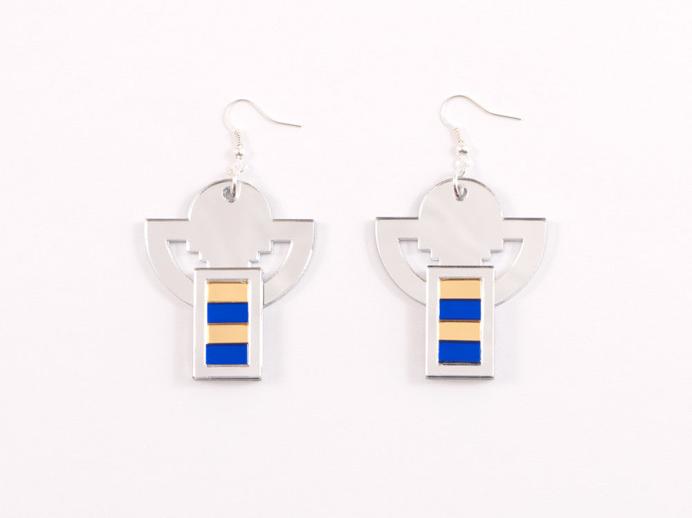 FORM006 Earrings - Silver, Gold, Blue