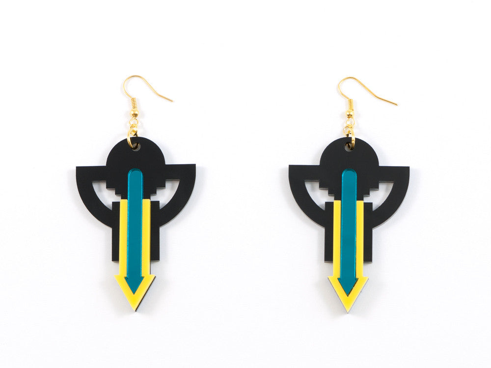 FORM009 Earrings - Yellow, Teal