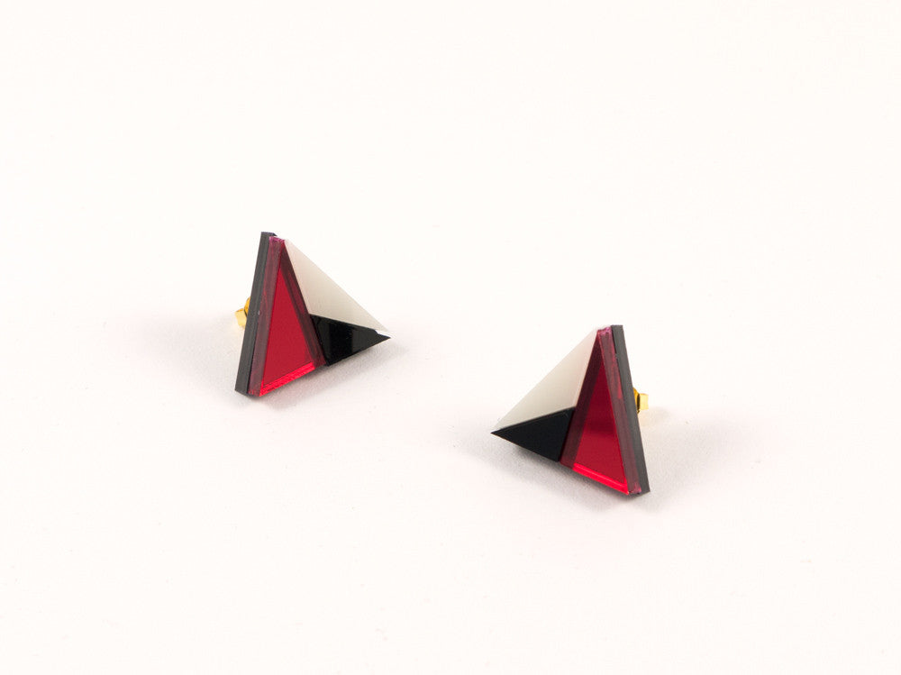 FORM011 Earrings - Red, Black, Ivory