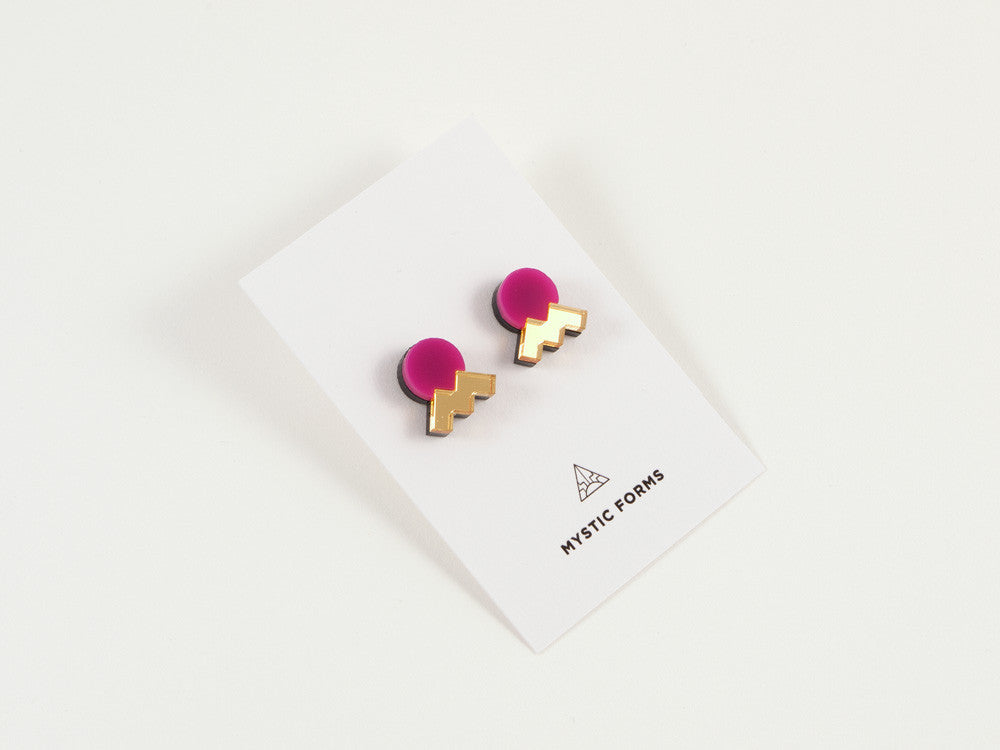 FORM013 Earrings - Pink, Gold