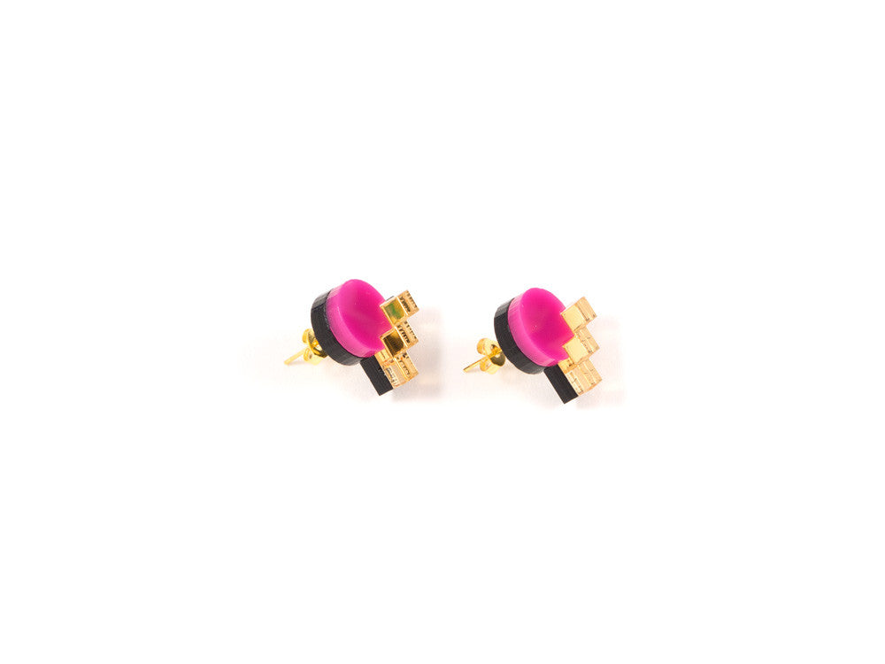 FORM013 Earrings - Pink, Gold