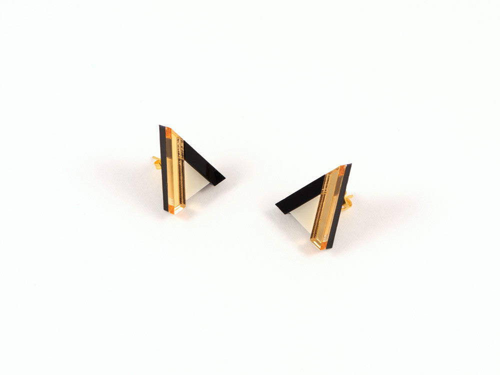 FORM014 Earrings - Gold, Black, Ivory
