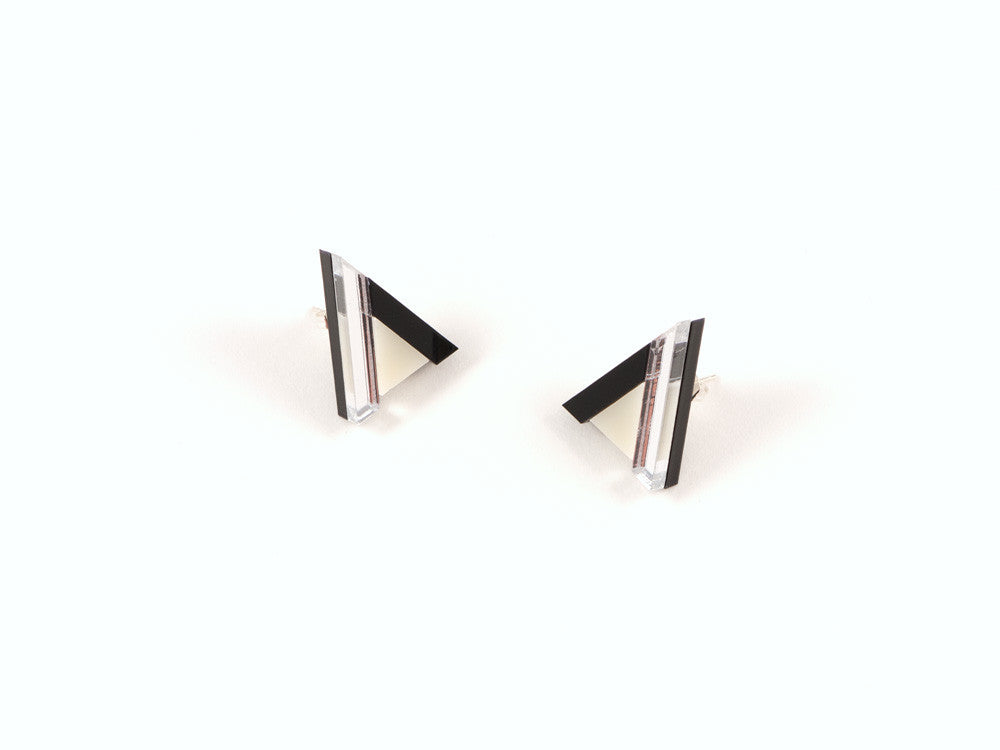 FORM014 Earrings - Silver, Black, Ivory