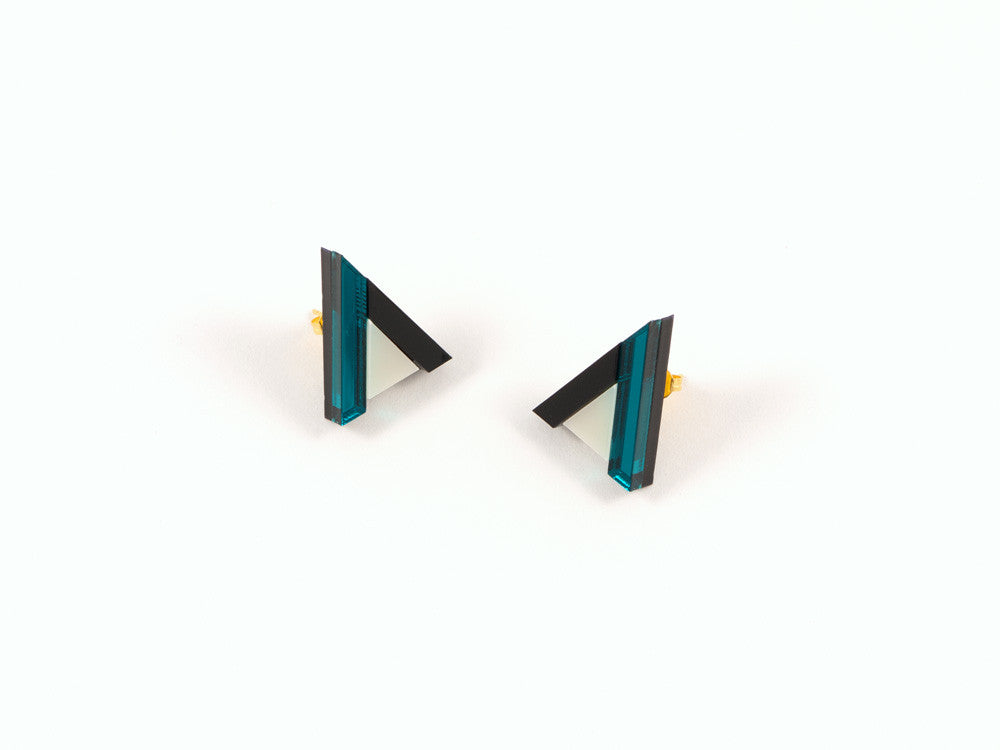 FORM014 Earrings - Teal, Black, Ivory