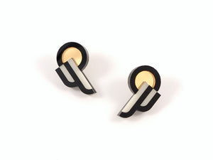 FORM015 Earrings - Gold, Black, Ivory