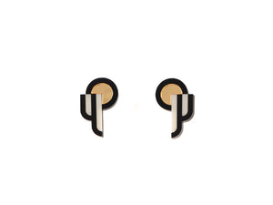 FORM015 Earrings - Gold, Black, Ivory