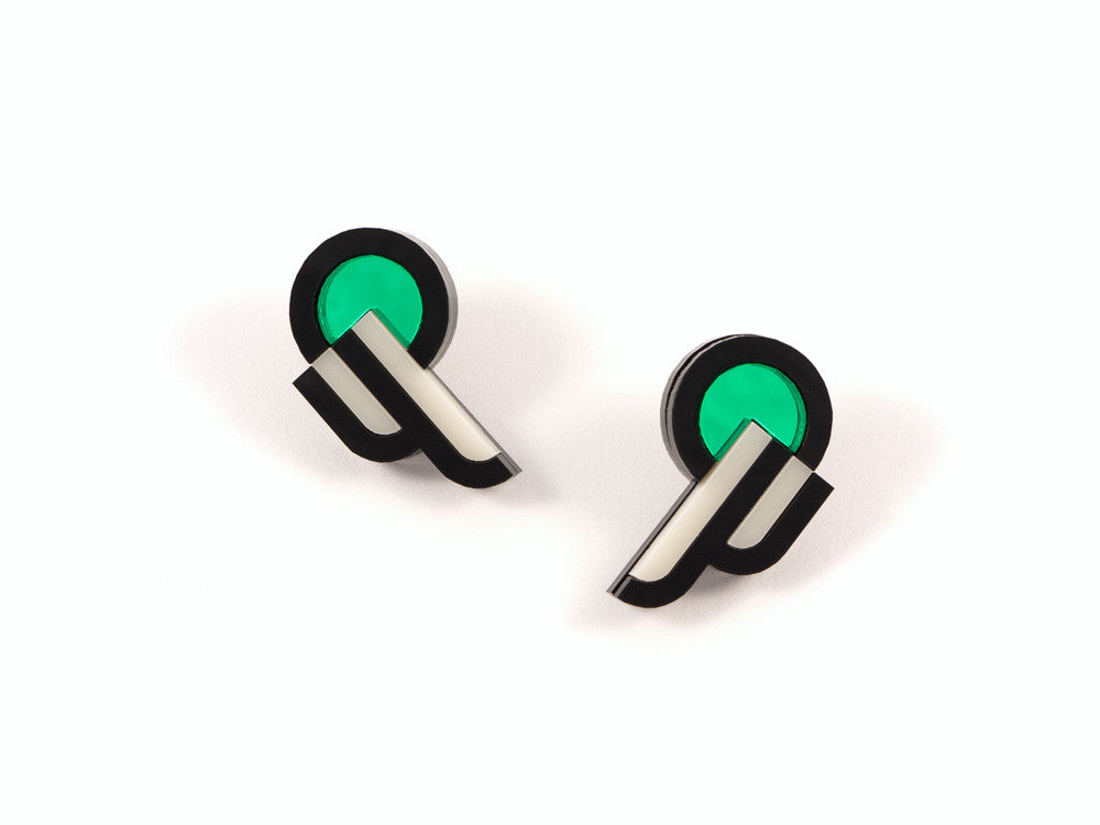 FORM015 Earrings - Green, Black, Ivory