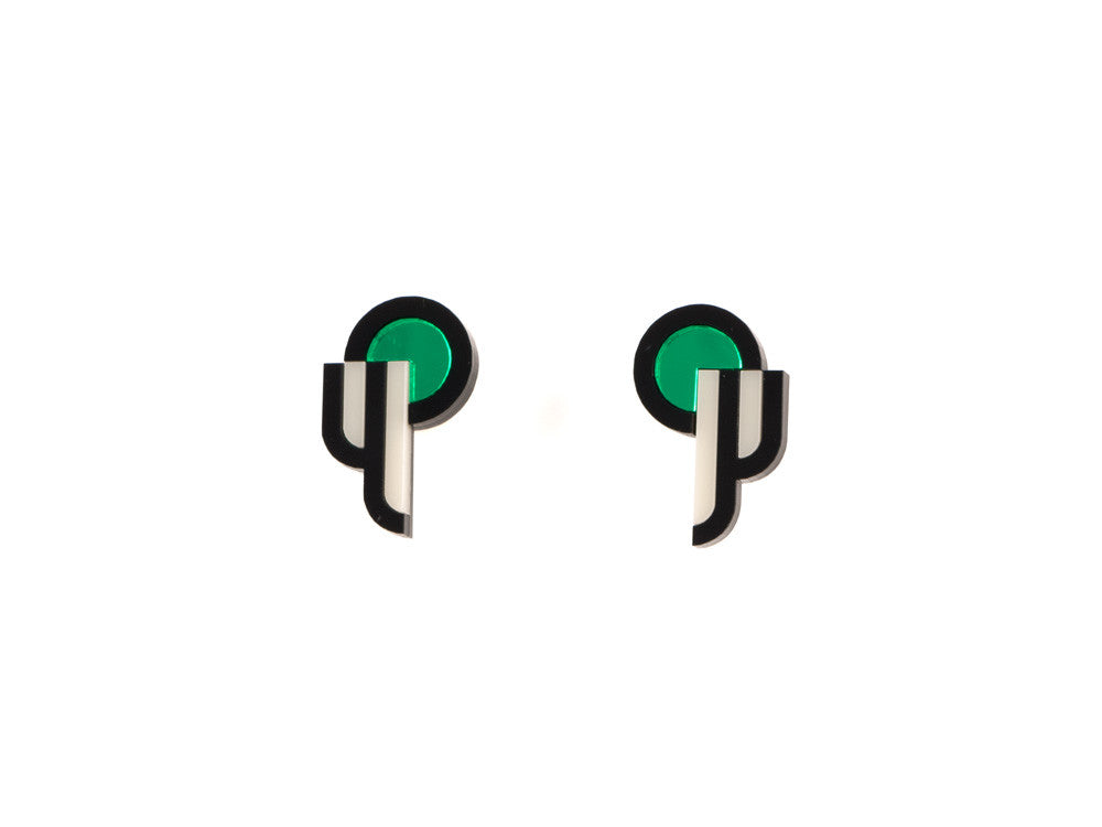 FORM015 Earrings - Green, Black, Ivory
