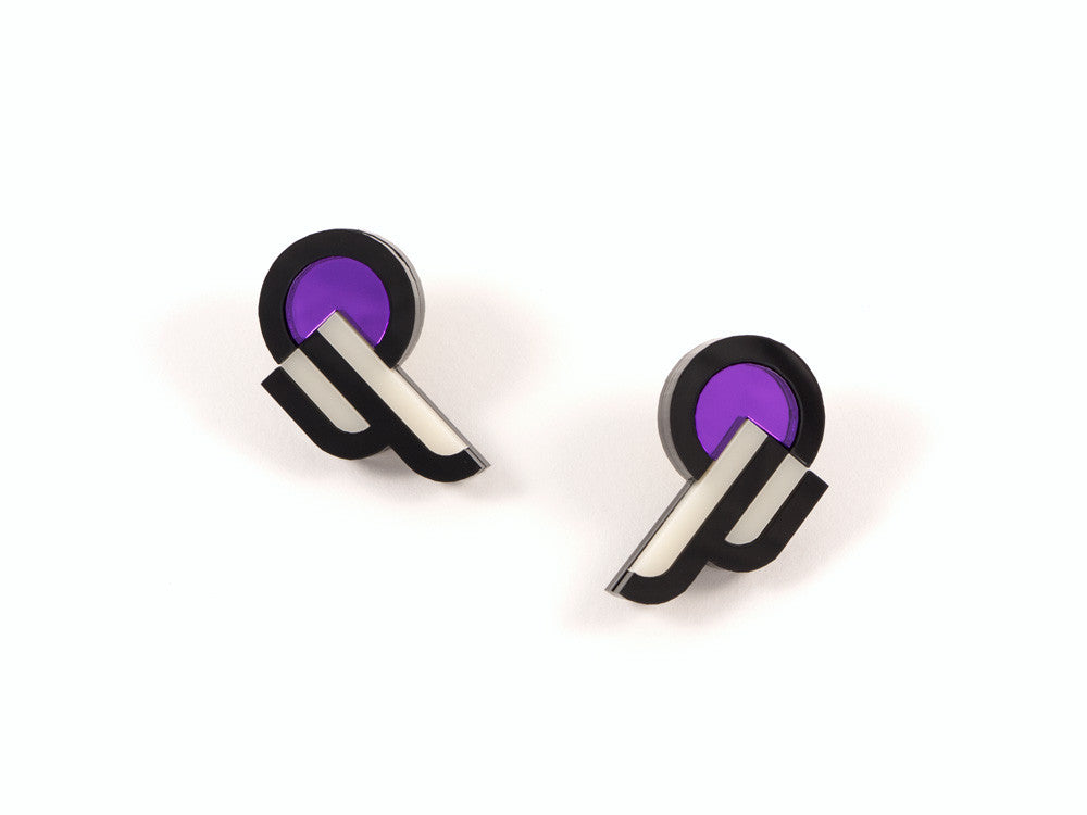 FORM015 Earrings - Purple, Black, Ivory