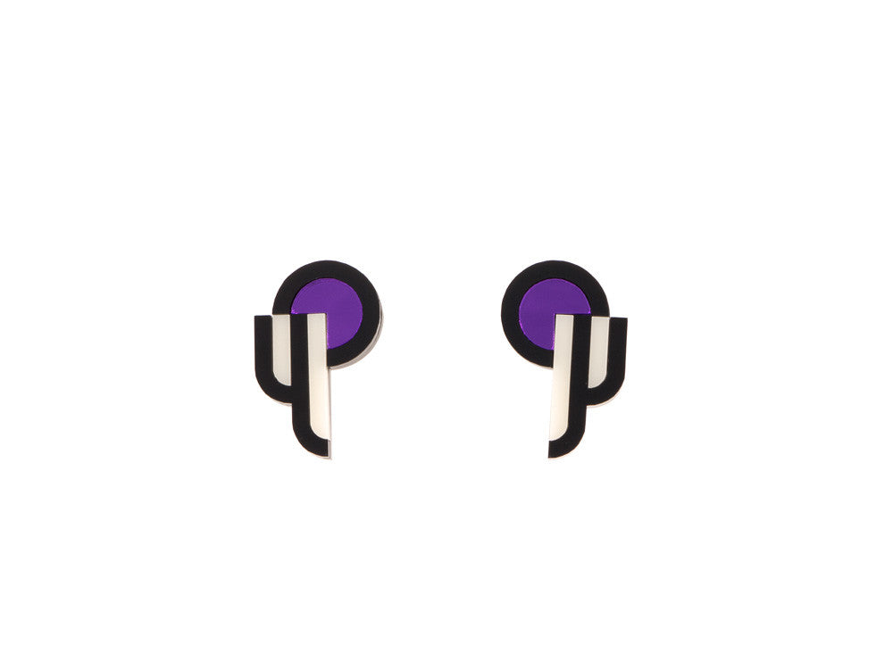 FORM015 Earrings - Purple, Black, Ivory
