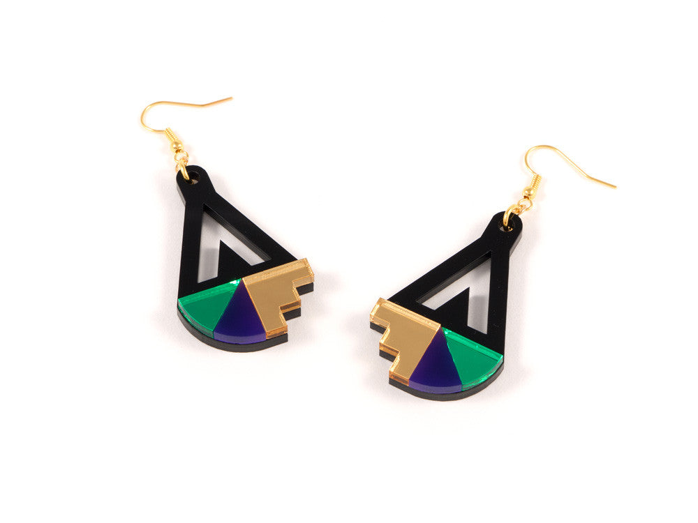 FORM016 Earrings - Gold, Purple, Green