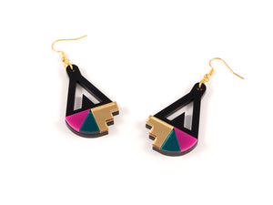 FORM016 Earrings - Gold, Teal, Pink