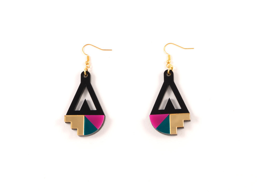 FORM016 Earrings - Gold, Teal, Pink